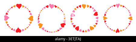 Hand drawn love frames set. Red and pink doodle heart borders for Valentine`s card or wedding. Stock Vector